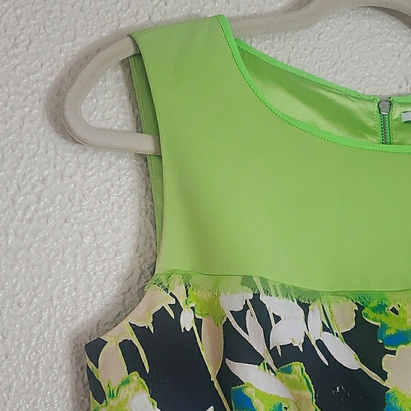 Tahari Sleeveless Sheath Floral Dress Multicolor Neon Green Blue Black Cotton 6 - Picture 4 of 16